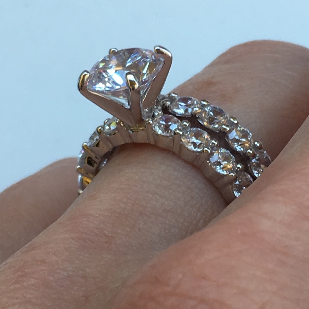 14k white gold ring set 5ct diamond engagement - Picture 8 of 8